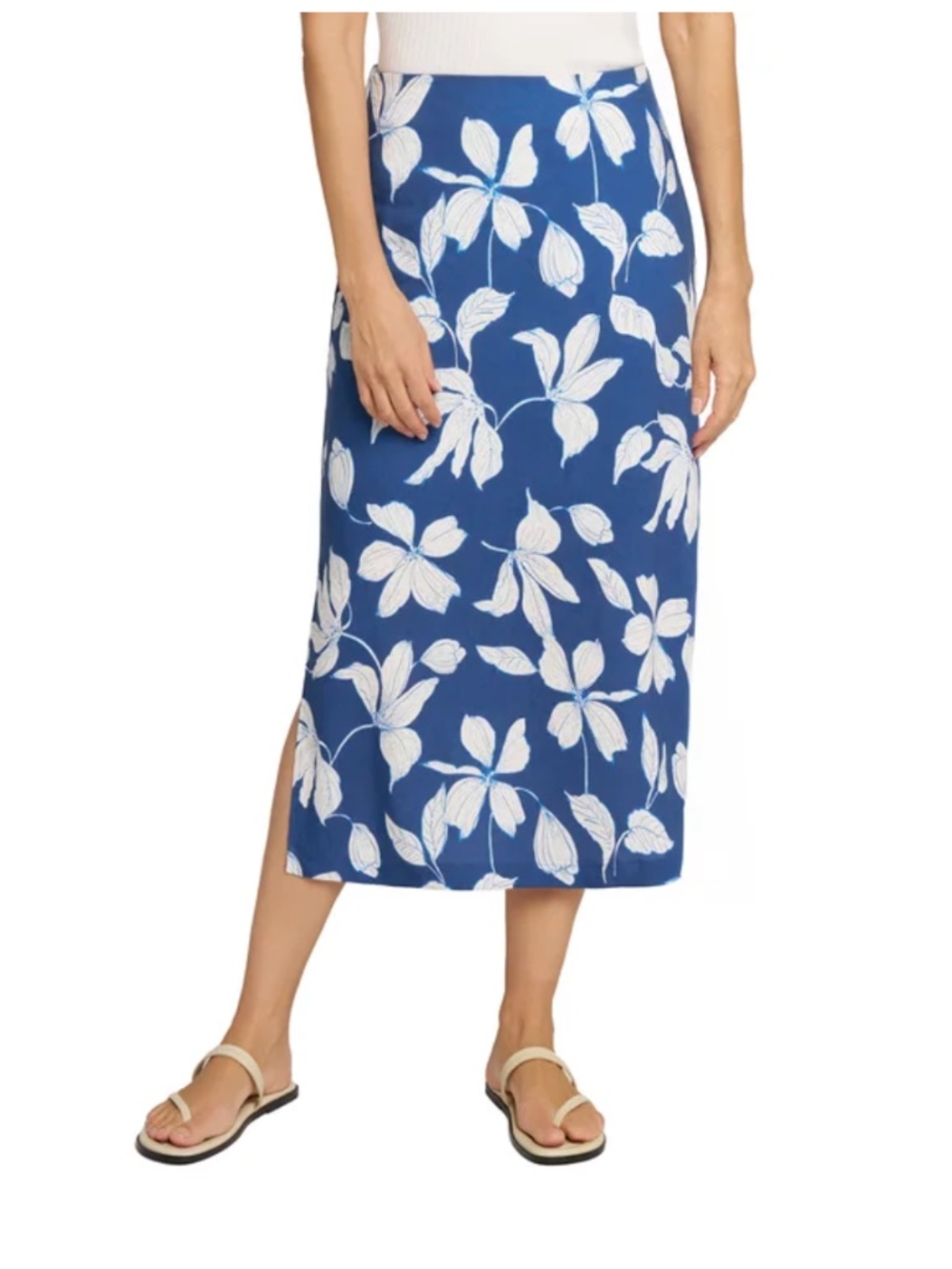 Matty M Women's Linen Blend Skirt Blue Floral Medium NEW
